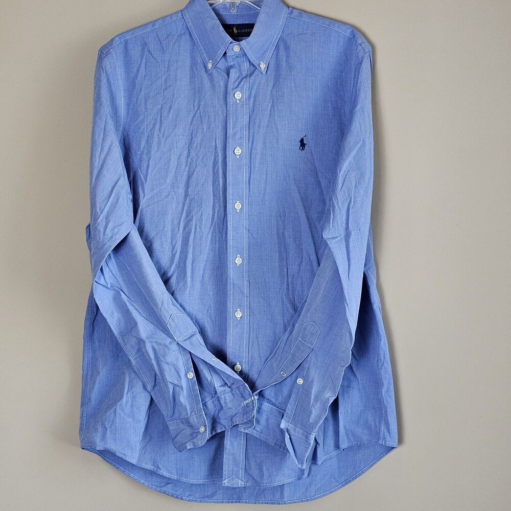 Ralph Lauren Mens Vintage M Blue Stripe Small Pony‎ Button Down Preppy Oxford